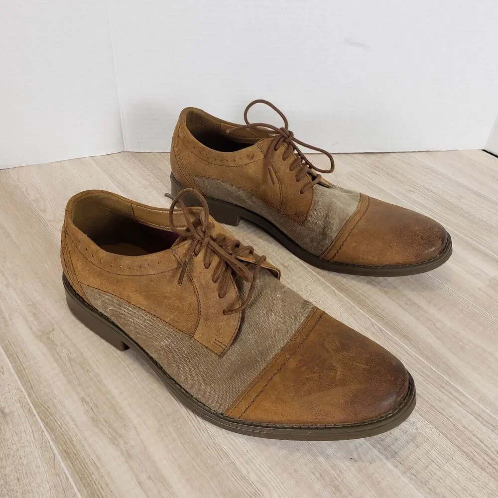 CLARKS Garren Mens Cap Toe Oxfords Lace Up Leather Fabric Brown size 10.5